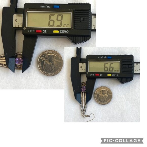 Sterling Silver 925 OKA Bali Oval Amethyst Teardrop Dangle Drop Earrings - Picture 9 of 16